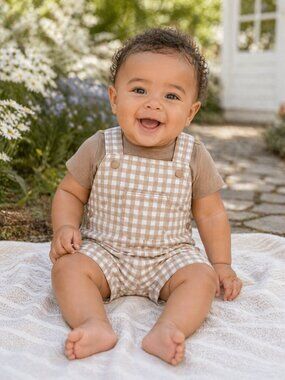 NWT Carter’s Baby Boy 2 Piece Romper Set Size 6 Months Neutral Gingham Summer